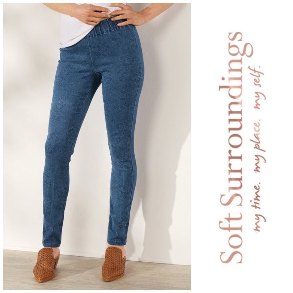 Soft Surroundings Petites Metro Toile Floral Print High Rise Jeggings Jeans